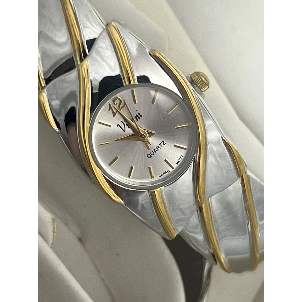 Vivani Women's Two-Tone Silver Gold‎ Tone Quartz Bracelet Wristwatch Watch NEW